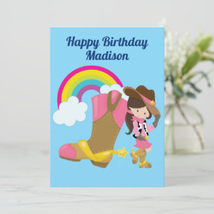 Cute Personalized Cowgirl Rainbow Happy Birthday Card