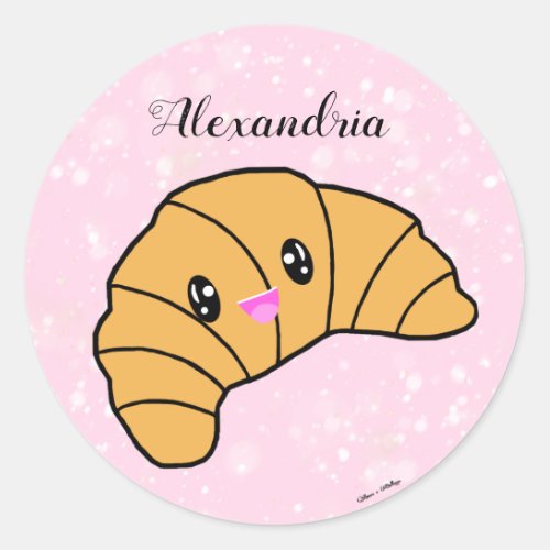 Cute Personalized Croissant Pink Paris Bakery Food Classic Round Sticker