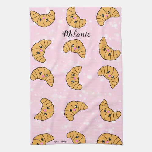 Cute Personalized Croissants Breakfast Bakery Food Kitchen Towel