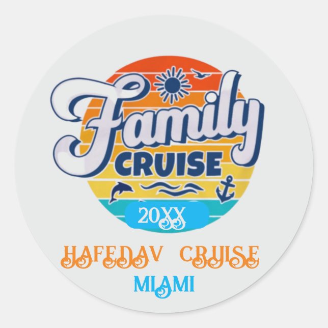 Cute Personalized Cruise Ship Family Trip Sunset T Classic Round Sticker (Front)