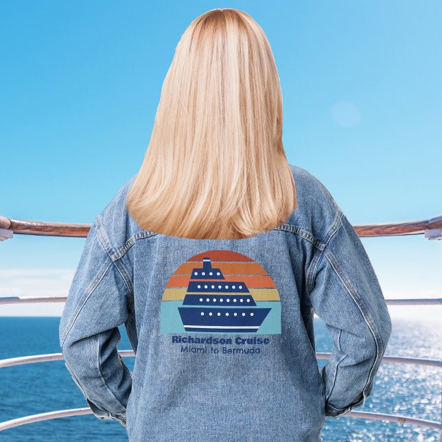 Cute Personalized Cruise Ship Sunset Girls Trip Denim Jacket (Creator Uploaded)