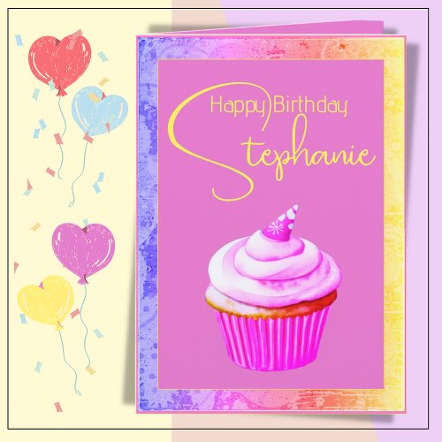 Cute Personalized Cupcake Birthday Card