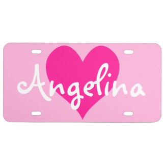 Cute Personalized Deep Pink Heart Shape License Plate