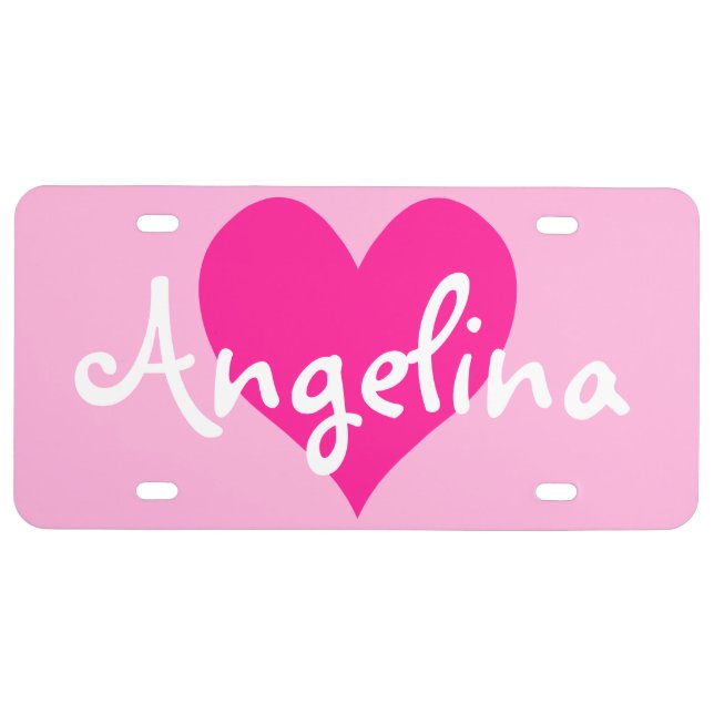 Cute Personalized Deep Pink Heart Shape License Plate (Front)