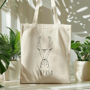 Cute Personalized Deer Kids Black White Tote Bag