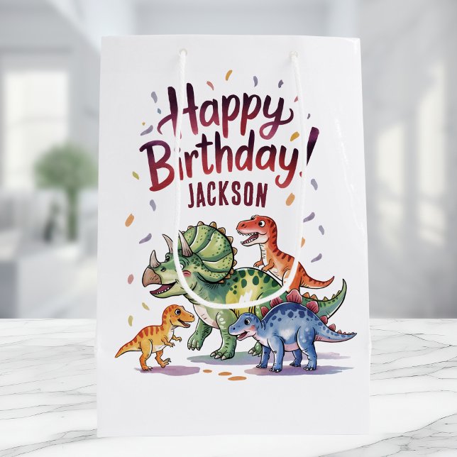 Cute Personalized Dinosaur Birthday Medium Gift Bag (Creator Uploaded)