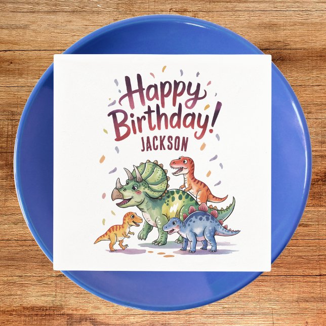 Cute Personalized Dinosaur Birthday Napkins (Creator Uploaded)