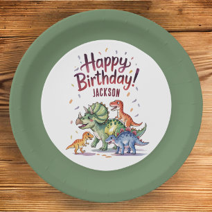 Cute Personalized Dinosaur Birthday Paper Plates
