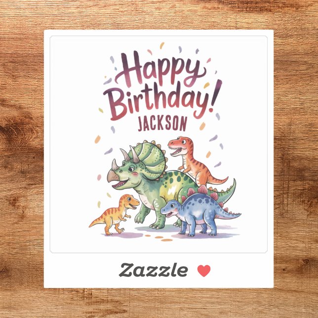 Cute Personalized Dinosaur Happy Birthday Sticker (Creator Uploaded)