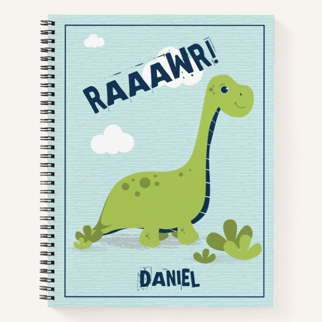 Cute Personalized Dinosaur Notebook (Front)