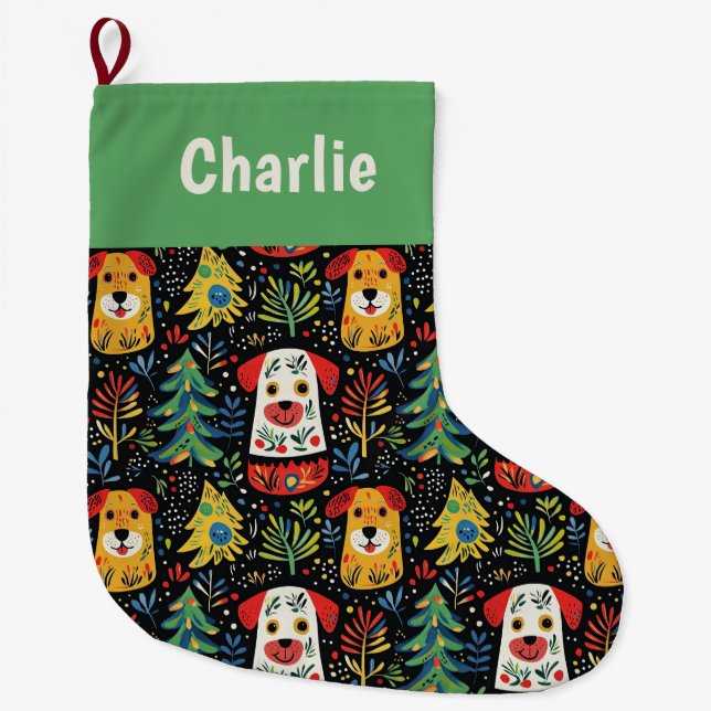 Cute Personalized Dog Large Christmas Stocking (Front)