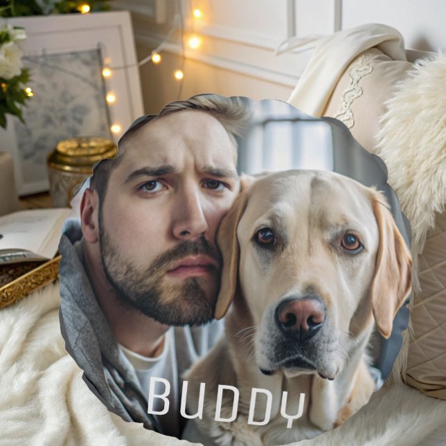 Cute Personalized Dog Lover Pet Photo Keepsake Round Pillow (Creator Uploaded)