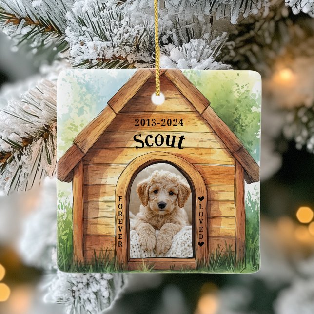Cute Personalized Dog Memorial Ceramic Ornament (Shown on a Ceramic Square Ornament)