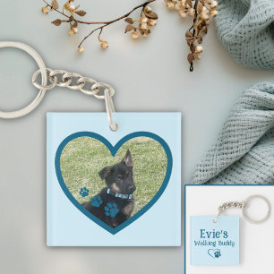 Cute Personalized Dog Walking Buddy Heart Photo Keychain