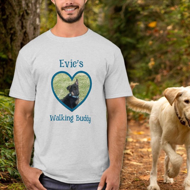 Cute Personalized Dog Walking Buddy Heart Photo T-Shirt (Teal Personalized Dog Walking Buddy Heart Photo T-Shirt
)