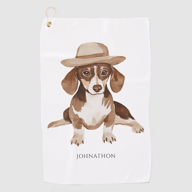 Cute Personalized Dog Watercolor  Golf Towel (Front)
