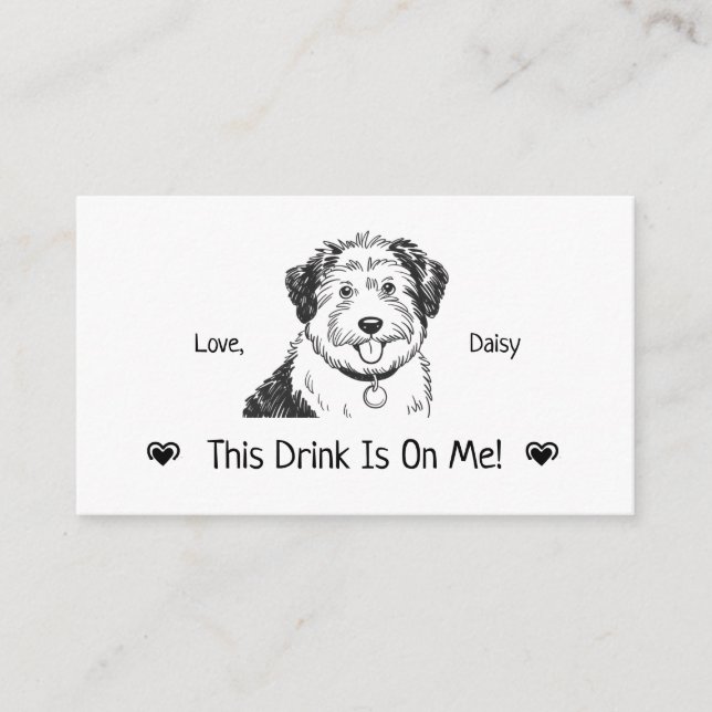 Cute Personalized Dog Wedding Drink Ticket Enclosure Card (Front)