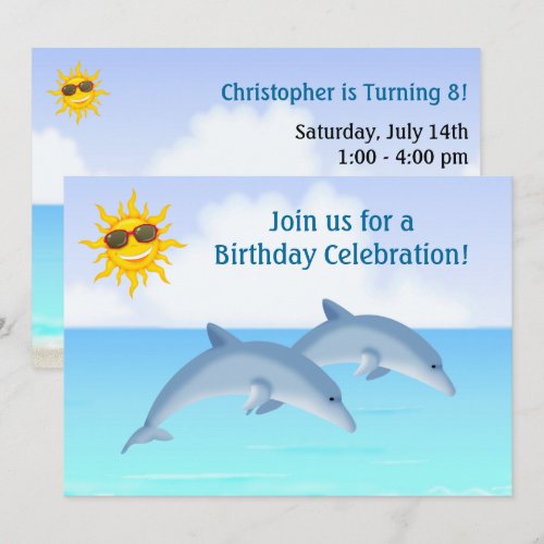 Personalized Dolphin Birthday Party Invitation
