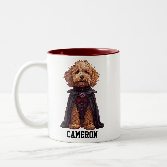 Cute Personalized Dracula Goldendoodle Two-Tone Coffee Mug (Left)