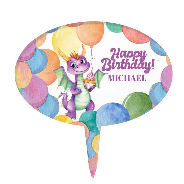 Cute Personalized Dragon Cake Topper – Boys Party  (Cute Personalized Dragon Cake Topper – Boys Dragon Birthday Party Theme)