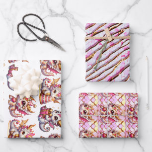 Cute Personalized Dragon Themed Birthday Wrapping Paper Sheets