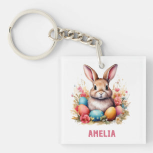 Cute Personalized Easter Bunny Eggs Keychain