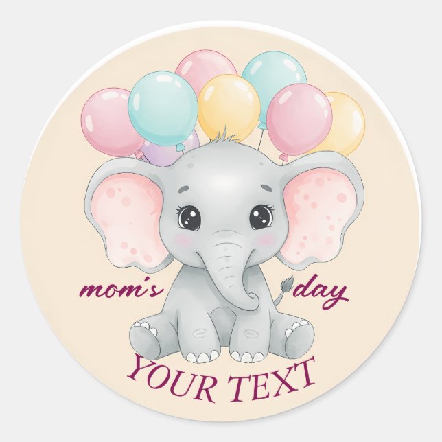 Cute Personalized Elephant  Classic Round Sticker (Front)