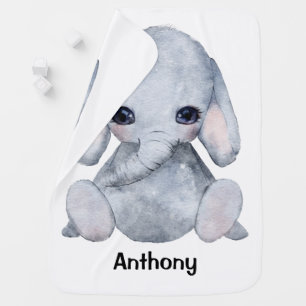 Cute Personalized Elephant Name Watercolor  Baby Blanket