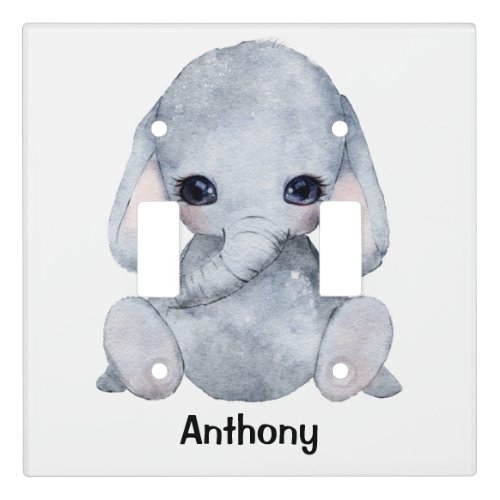 Cute Personalized Elephant Name Watercolor  Light Switch Cover