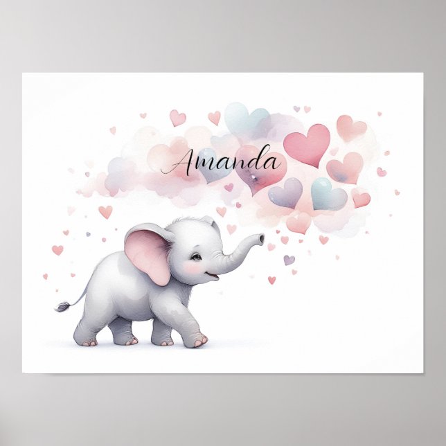 Cute Personalized Elephant Poster Print (Front)