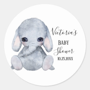 Cute Personalized Elephant Watercolor Baby Shower Classic Round Sticker