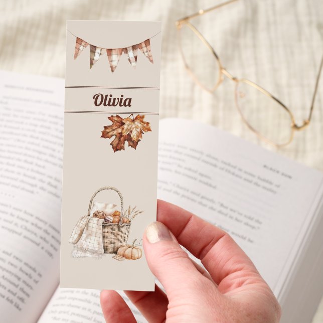 Cute Personalized Fall Basket Bookmark  (Hand)