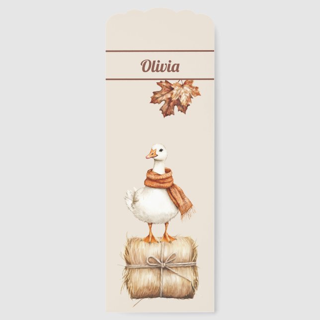 Cute Personalized Fall Duck Bookmark  (Front)