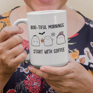 Cute Personalized Fall Halloween Ghosts Two-Tone Coffee Mug