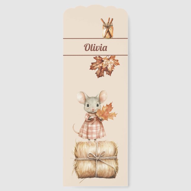 Cute Personalized Fall Mouse Bookmark  (Front)