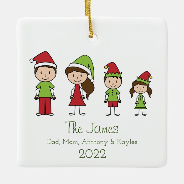 Cute Personalized Family Christmas Ceramic Ornamen Ceramic Ornament (Front)
