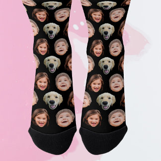 Cute Personalized Family Face 3 Photos Black Socks