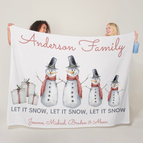 Cute Personalized Family Name Snowman Let it Snow  Fleece Blanket