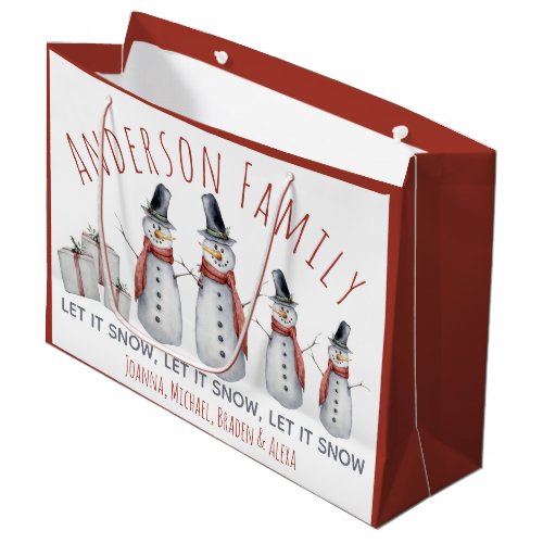 Cute Personalized Family Name Snowman Let it Snow  Large Gift Bag