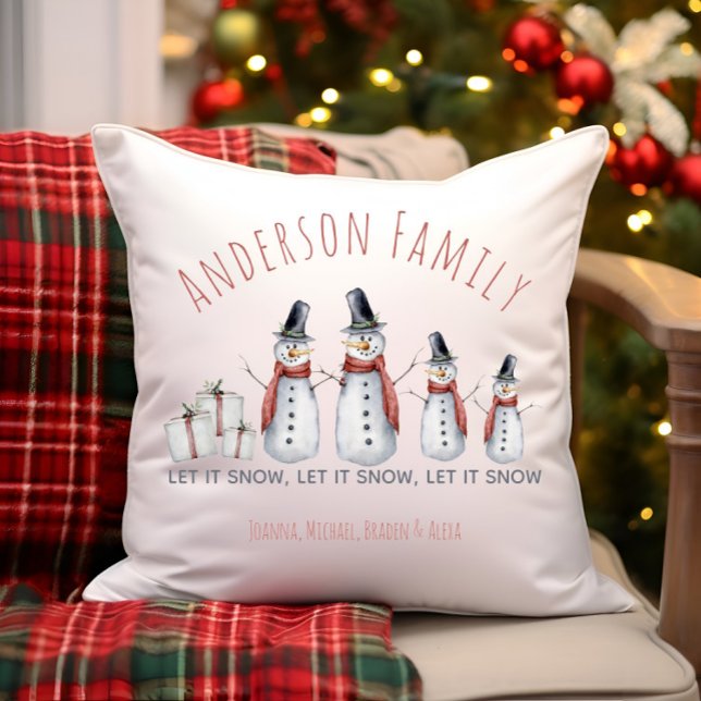 Cute Personalized Family Name Snowman Let it Snow  Throw Pillow (Creator Uploaded)