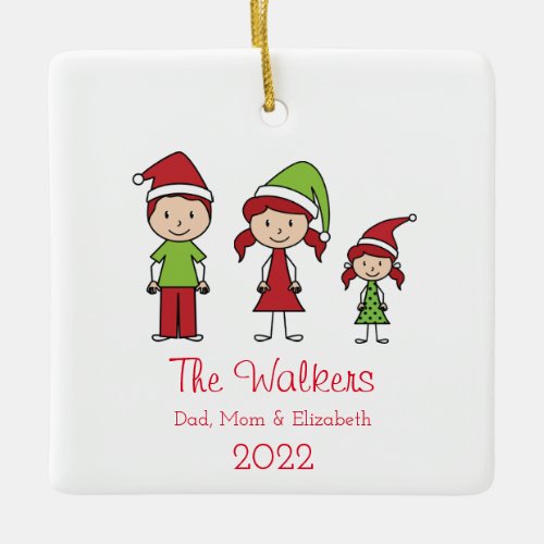 Cute Personalized Family of 3 Christmas Ceramic Ornament