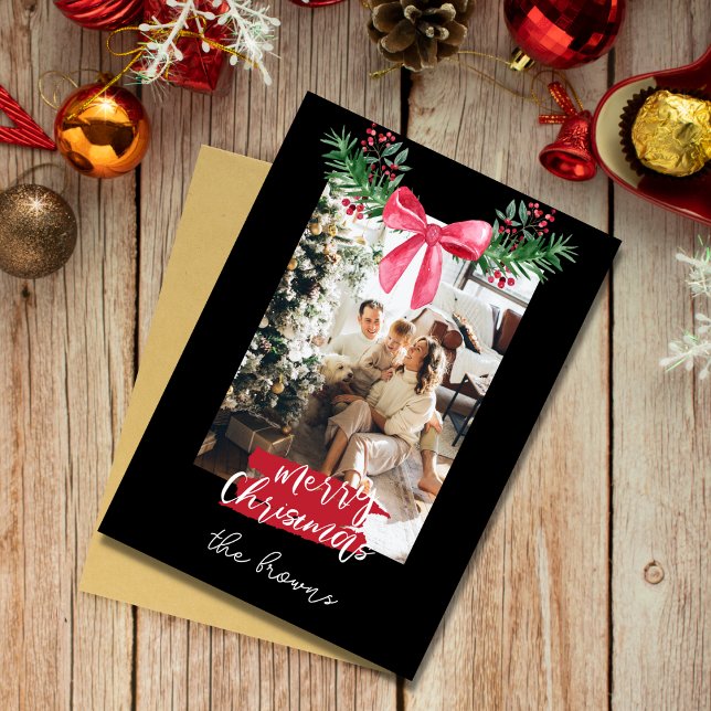 Cute personalized family photo garland christmas holiday card (Creator Uploaded)