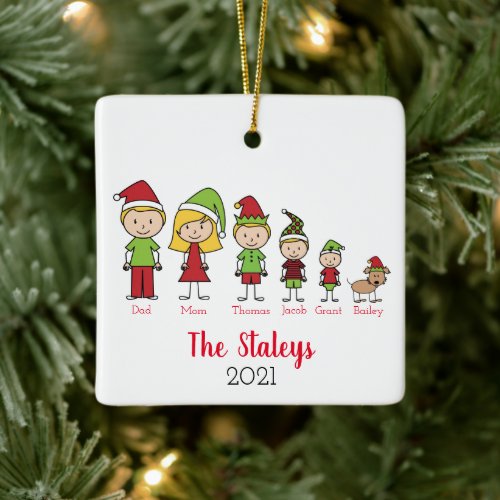Cute Personalized Family With Dog Christmas Ceramic Ornament