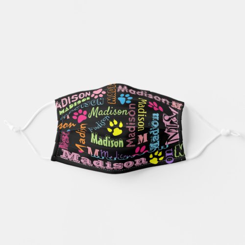 Cute Personalized First Name Pattern on Black Adult Cloth Face Mask