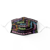 Cute Personalized First Name Pattern on Black Adult Cloth Face Mask