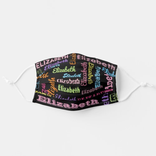 Cute Personalized First Name Pattern on Black Adult Cloth Face Mask