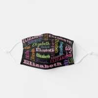 Cute Personalized First Name Pattern on Black Cloth Face Mask