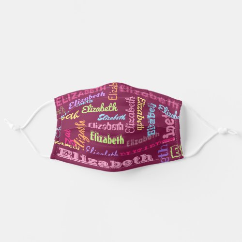 Cute Personalized First Name Pattern on Burgundy Adult Cloth Face Mask