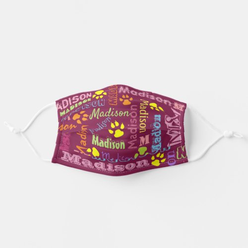 Cute Personalized First Name Pattern on Burgundy Adult Cloth Face Mask