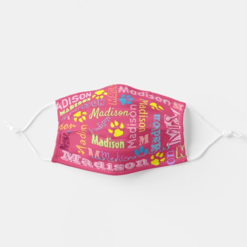 Cute Personalized First Name Pattern on Hot Pink Adult Cloth Face Mask